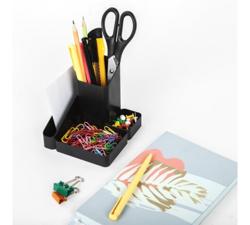 Подставка-органайзер BRAUBERG OFFICE STYLE, 4 отделения, 115х122х111 мм, черная, 238097