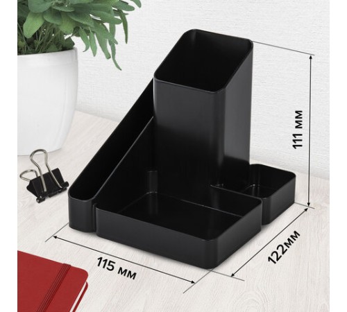 Подставка-органайзер BRAUBERG OFFICE STYLE, 4 отделения, 115х122х111 мм, черная, 238097