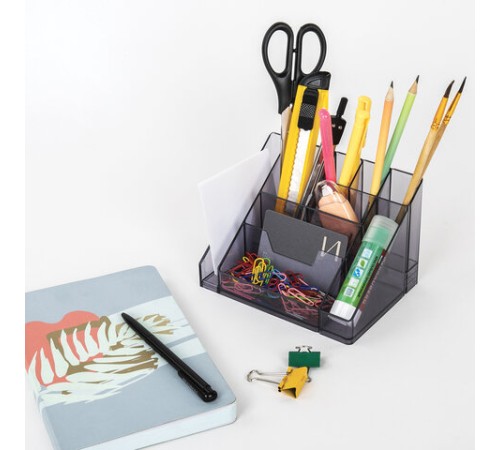 Подставка-органайзер BRAUBERG GRAND OFFICE, 9 отделений, 115х160х105 мм, тонированная серая, 238099