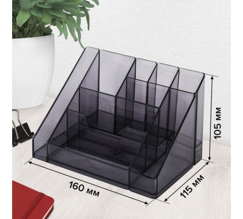 Подставка-органайзер BRAUBERG GRAND OFFICE, 9 отделений, 115х160х105 мм, тонированная серая, 238099