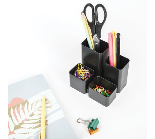 Подставка-органайзер BRAUBERG COMPACT, 4 отделения, 92х114х102 мм, черная, 238102