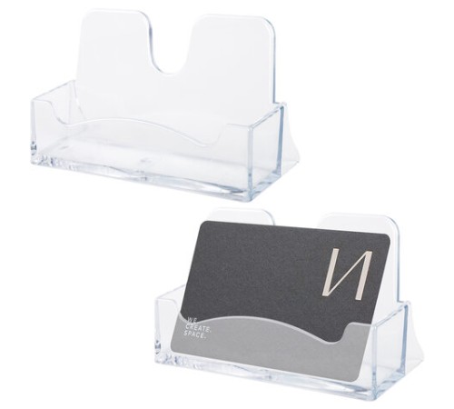 Подставка для визиток настольная BRAUBERG CLASSIC 40х100х55 мм, на 50 визиток, прозрачная, 238103