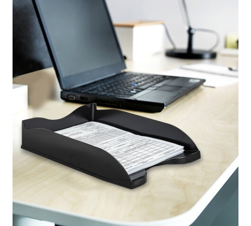 Лоток горизонтальный для бумаг BRAUBERG STYLE, 345х255х65 мм, черный, 238105