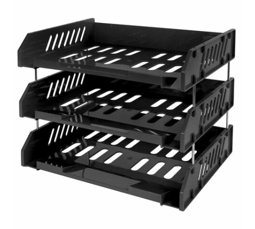 Лотки горизонтальные для бумаг, КОМПЛЕКТ 3 шт., 335х232х246 мм, черный, BRAUBERG EXPERT, 238107