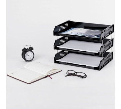 Лотки горизонтальные для бумаг, КОМПЛЕКТ 3 шт., 335х232х246 мм, черный, BRAUBERG EXPERT, 238107