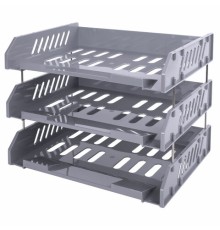 Лотки горизонтальные для бумаг, КОМПЛЕКТ 3 шт., 335х232х246 мм, серый, BRAUBERG FILE, 238108