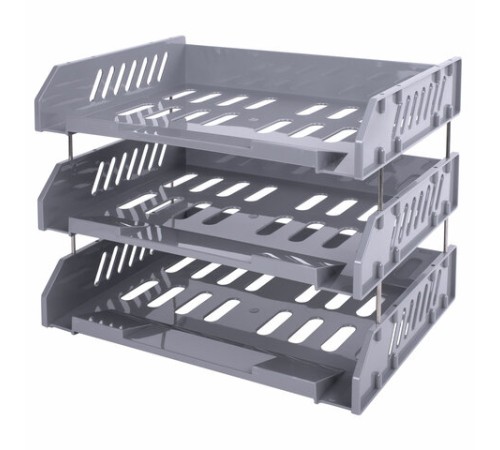 Лотки горизонтальные для бумаг, КОМПЛЕКТ 3 шт., 335х232х246 мм, серый, BRAUBERG FILE, 238108