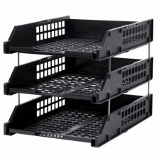 Лотки горизонтальные для бумаг, КОМПЛЕКТ 3 шт., 334х255х271 мм, черный, BRAUBERG GRAND OFFICE, 238109