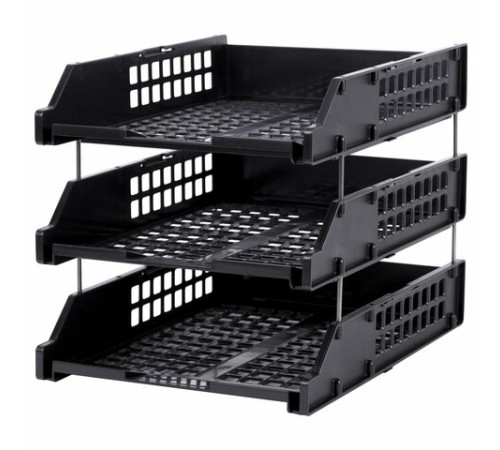 Лотки горизонтальные для бумаг, КОМПЛЕКТ 3 шт., 334х255х271 мм, черный, BRAUBERG GRAND OFFICE, 238109