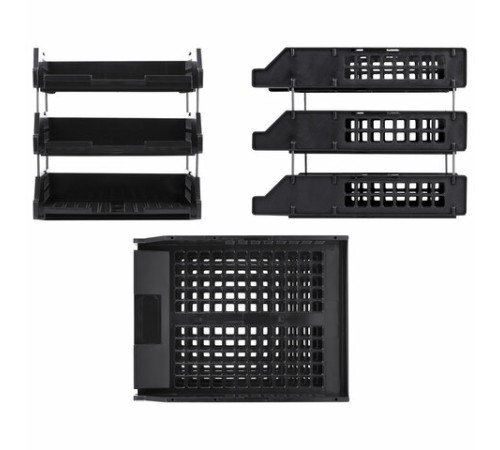 Лотки горизонтальные для бумаг, КОМПЛЕКТ 3 шт., 334х255х271 мм, черный, BRAUBERG GRAND OFFICE, 238109