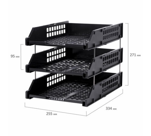 Лотки горизонтальные для бумаг, КОМПЛЕКТ 3 шт., 334х255х271 мм, черный, BRAUBERG GRAND OFFICE, 238109