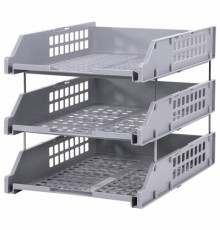 Лотки горизонтальные для бумаг, КОМПЛЕКТ 3 шт., 334х255х271 мм, серый, BRAUBERG GRAND OFFICE, 238110