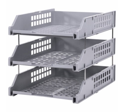 Лотки горизонтальные для бумаг, КОМПЛЕКТ 3 шт., 334х255х271 мм, серый, BRAUBERG GRAND OFFICE, 238110