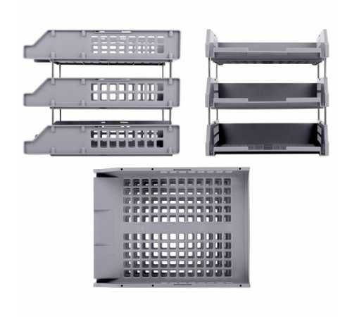 Лотки горизонтальные для бумаг, КОМПЛЕКТ 3 шт., 334х255х271 мм, серый, BRAUBERG GRAND OFFICE, 238110