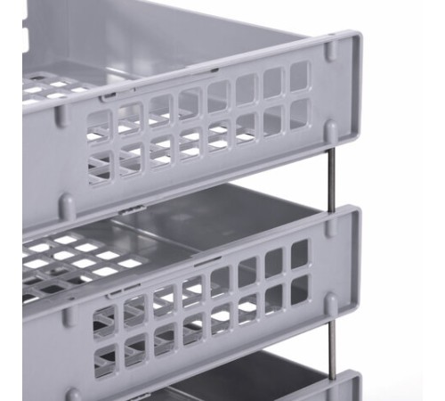 Лотки горизонтальные для бумаг, КОМПЛЕКТ 3 шт., 334х255х271 мм, серый, BRAUBERG GRAND OFFICE, 238110