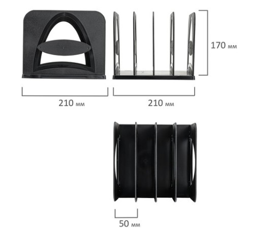 Лоток-сортер для бумаг BRAUBERG GRAND OFFICE, 4 отделения, 210х210х170 мм, сборный, черный, 238113