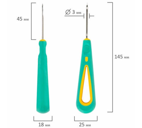 Шило с ушком, общая длина 145 мм, d=3 мм, прорезиненная ручка, STAFF, 238114