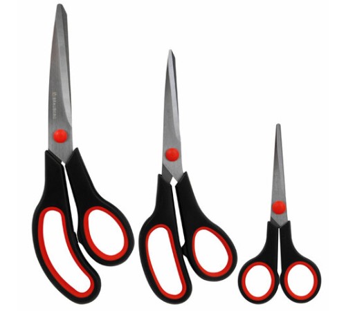 Ножницы BRAUBERG НАБОР 3 шт. (140, 190, 230 мм), черно-красные ручки, ВЫГОДНАЯ УПАКОВКА, 238168