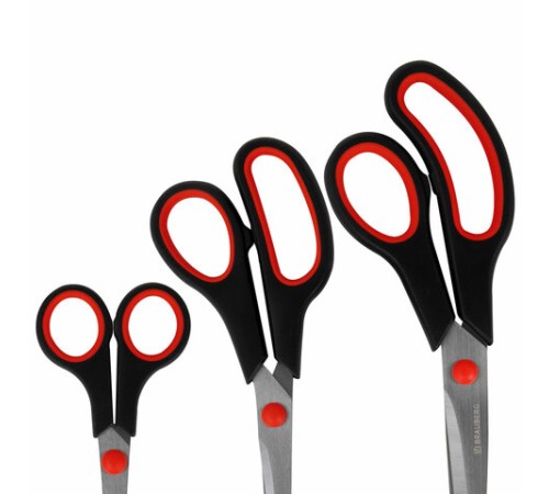Ножницы BRAUBERG НАБОР 3 шт. (140, 190, 230 мм), черно-красные ручки, ВЫГОДНАЯ УПАКОВКА, 238168
