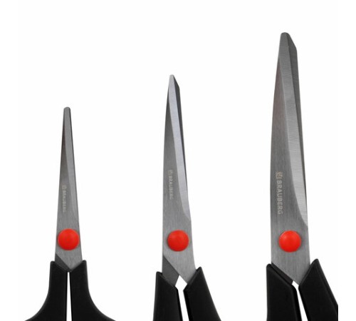 Ножницы BRAUBERG НАБОР 3 шт. (140, 190, 230 мм), черно-красные ручки, ВЫГОДНАЯ УПАКОВКА, 238168
