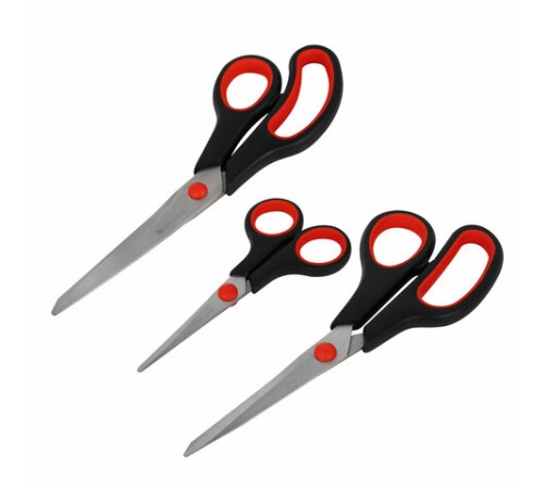 Ножницы BRAUBERG НАБОР 3 шт. (140, 190, 230 мм), черно-красные ручки, ВЫГОДНАЯ УПАКОВКА, 238168