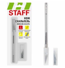 Нож макетный (скальпель) STAFF, 6 лезвий в комплекте, металлический корпус, блистер, 238258