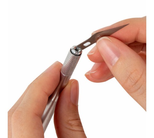 Нож макетный (скальпель) STAFF, 6 лезвий в комплекте, металлический корпус, блистер, 238258