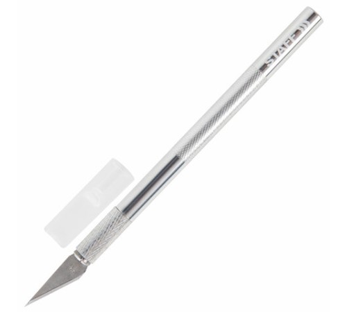 Нож макетный (скальпель) STAFF, 6 лезвий в комплекте, металлический корпус, блистер, 238258