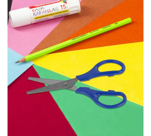 Ножницы ЮНЛАНДИЯ 130 мм, с линейкой, цвет ассорти, в дисплее, 238342