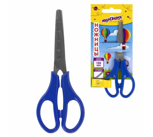 Ножницы ЮНЛАНДИЯ 130 мм, с линейкой, цвет ассорти, в картонной упаковке с европодвесом, 238343