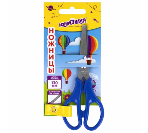 Ножницы ЮНЛАНДИЯ 130 мм, с линейкой, цвет ассорти, в картонной упаковке с европодвесом, 238343