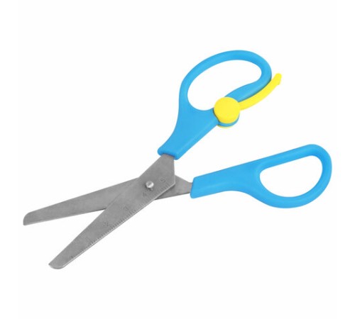 Ножницы ЮНЛАНДИЯ, 130 мм, с усилителем и линейкой, эргономичные ручки, голубые, 238344