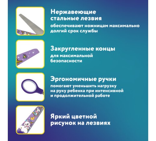 Ножницы 130 мм сиреневые, с цветной печатью 