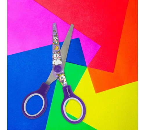 Ножницы 130 мм сиреневые, с цветной печатью 