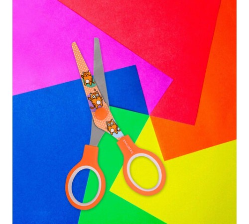 Ножницы 130 мм оранжевые, с цветной печатью 