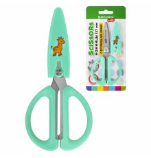 Ножницы 137 мм, резиновые рукоятки, пастельный мятный, чехол на лезвии, BRAUBERG KIDS, 238354