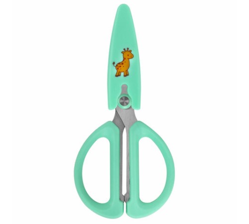 Ножницы 137 мм, резиновые рукоятки, пастельный мятный, чехол на лезвии, BRAUBERG KIDS, 238354