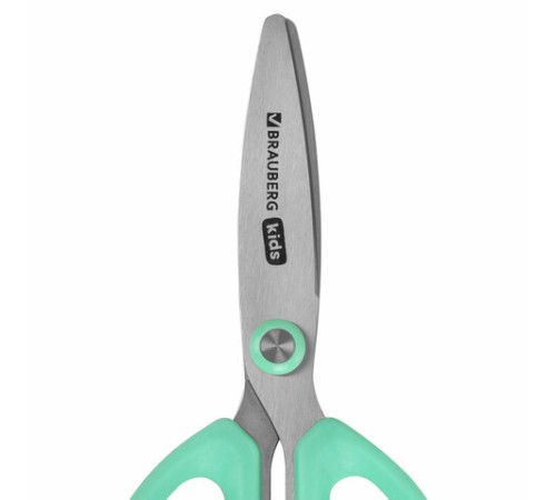 Ножницы 137 мм, резиновые рукоятки, пастельный мятный, чехол на лезвии, BRAUBERG KIDS, 238354