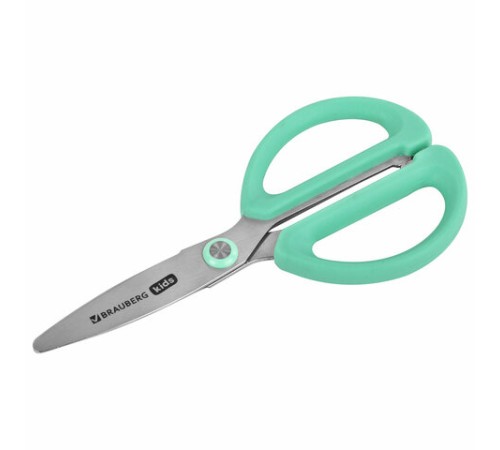 Ножницы 137 мм, резиновые рукоятки, пастельный мятный, чехол на лезвии, BRAUBERG KIDS, 238354