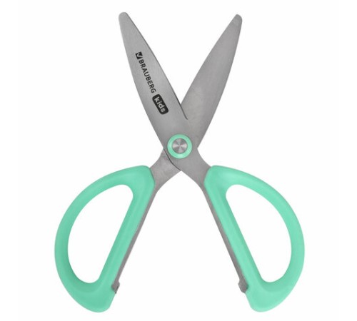 Ножницы 137 мм, резиновые рукоятки, пастельный мятный, чехол на лезвии, BRAUBERG KIDS, 238354