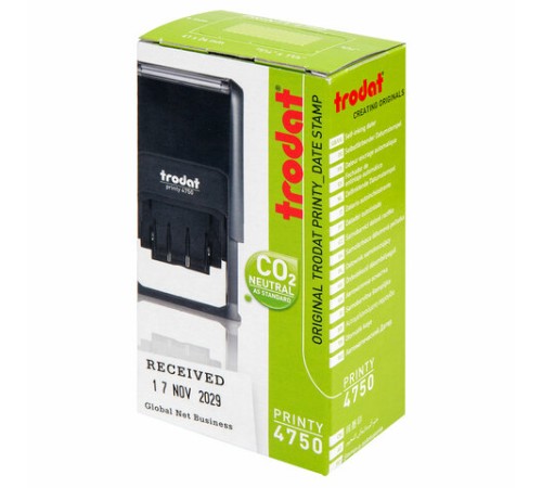 Датер со свободным полем, оттиск 41 х 24 мм, синий, TRODAT 4750 PRINTY 4.0, корпус черный, 141304