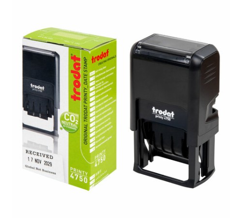 Датер со свободным полем, оттиск 41 х 24 мм, синий, TRODAT 4750 PRINTY 4.0, корпус черный, 141304