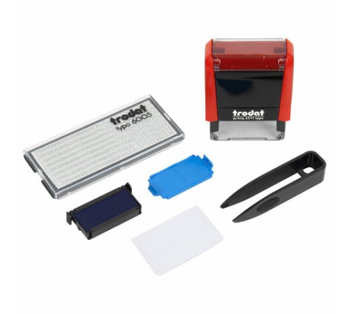 Штамп самонаборный 3-стр, 38х14 мм, синий, TRODAT 4911P4/DB, корпус КРАСНЫЙ, КАССА В КОМПЛЕКТЕ, 43217