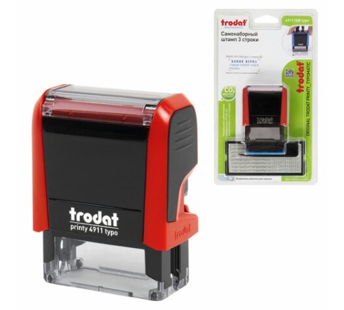 Штамп самонаборный 3-стр, 38х14 мм, синий, TRODAT 4911P4/DB, корпус КРАСНЫЙ, КАССА В КОМПЛЕКТЕ, 43217