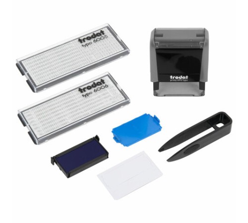 Штамп самонаборный 4-стр, 47х18 мм, синий, TRODAT 4912P4/DB, корпус СЕРЫЙ, КАССЫ В КОМПЛЕКТЕ, 43215
