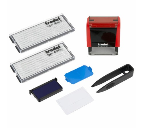 Штамп самонаборный 4-стр., 47х18 мм, синий, TRODAT 4912P4/DB, корпус КРАСНЫЙ, КАССЫ В КОМПЛЕКТЕ, 43218
