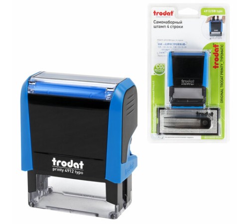 Штамп самонаборный 4-стр, 47х18 мм, синий, TRODAT 4912P4/DB, корпус СИНИЙ, КАССА В КОМПЛЕКТЕ, 67581