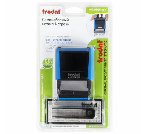 Штамп самонаборный 4-стр, 47х18 мм, синий, TRODAT 4912P4/DB, корпус СИНИЙ, КАССА В КОМПЛЕКТЕ, 67581