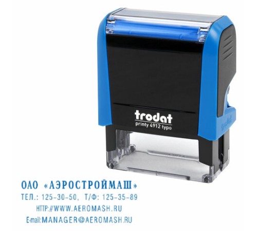Штамп самонаборный 4-стр, 47х18 мм, синий, TRODAT 4912P4/DB, корпус СИНИЙ, КАССА В КОМПЛЕКТЕ, 67581
