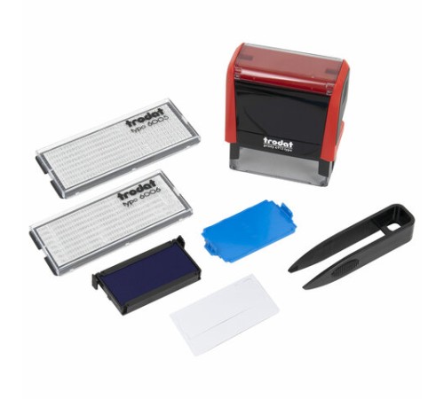 Штамп самонаборный 5-стр, 58х22 мм, синий, TRODAT 4913P4/DB, корпус КРАСНЫЙ, КАССЫ В КОМПЛЕКТЕ, 43219